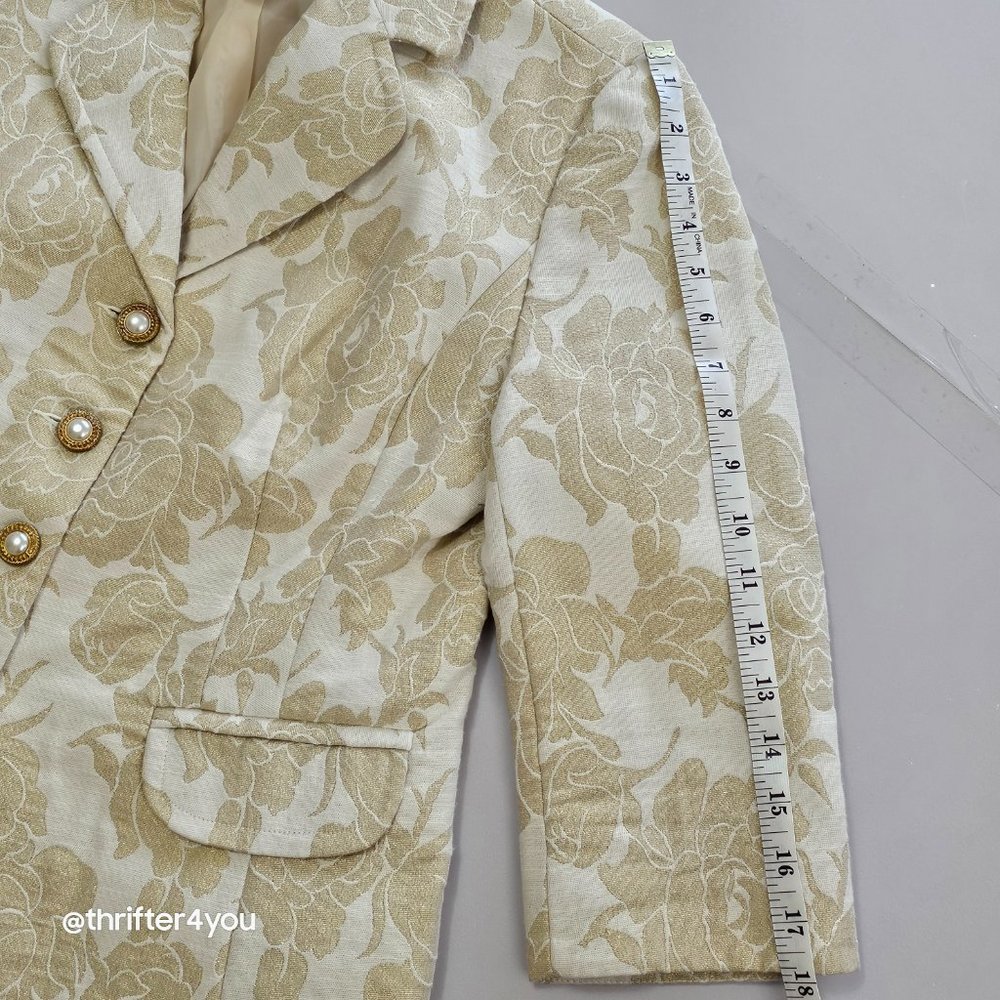 Jaclyn Smith Jacket Gold Cream Lined 3/4 Sleeves Gold Pearl Buttonsβ Size 8 VTG - Picture 9 of 12